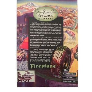 Vintage 1936 Firestone Stop Your Car Quicker Ad Advertisement